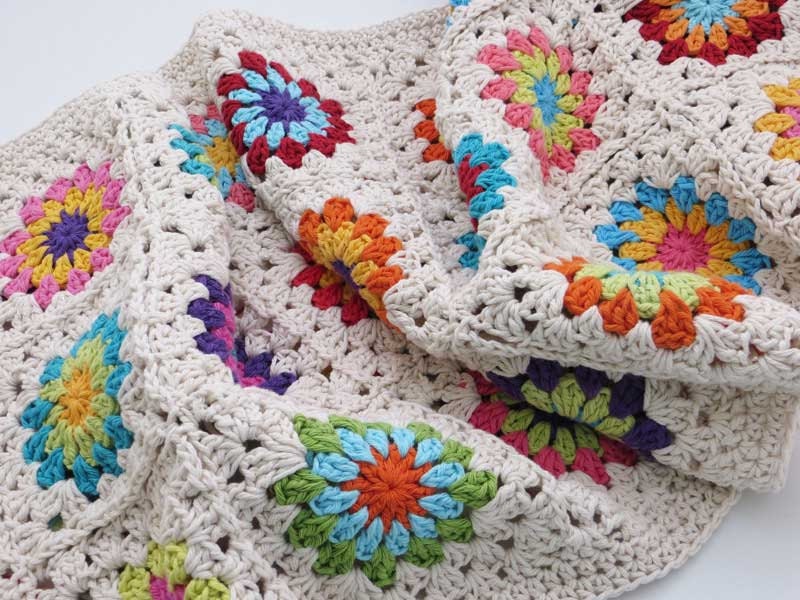 Throw for your bed -Afghan  granny square - flowers -  made to order Item