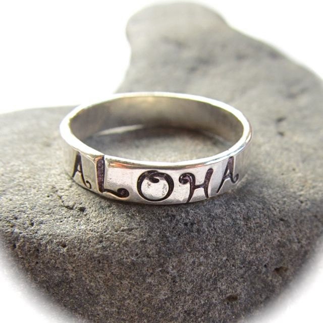 Aloha Ring, Sterling Silver, Hand Stamped Jewelry, 4mm, CUSTOM, Hawaii, Hammered, Handmade, Gift for Her
