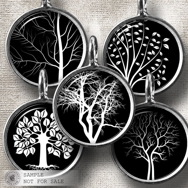 BW Trees - 2 Digital Collage Sheets CG-662C - for Scrapbooking, Resin Pendants, Bottle Caps