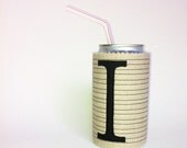 Personalized Bridesmaid Favor Water Bottle Can Coozie French Country Linen Quilted Black Monogrammed Birthday Teacher Gift Graduation