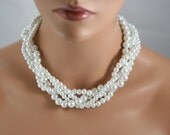 White pearl multi strand necklace in glass pearls--brides jewelry, wedding necklace