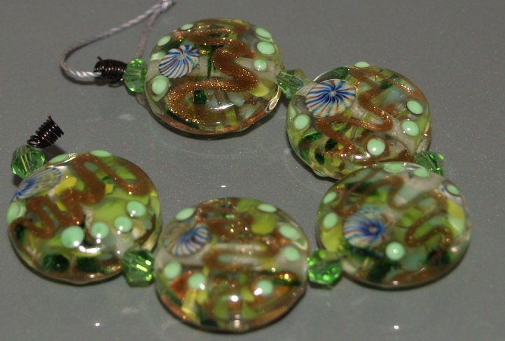 Handmade Lampwork Glass Bead Set - Forest Glade -  SRA FHFteam Y3 GBUK UK Seller Cpteam
