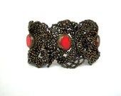 Beadwork bracelet, Beaded bracelet, Seed bead bracelet, Freeform bracelet, Beaded jewelry, Brown and red, Unique gift