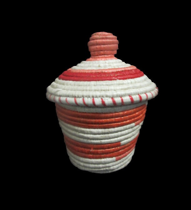 White with Red and Orange and Pink Hand Woven Basket