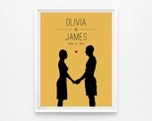 Personalized Wedding Gift, Custom Silhouette for Couples or Lover Anniversary or Wedding Date or Special Date 8x10 Art Print