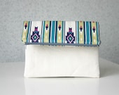 Tribal Foldover Aztec print Clutch Purse Canvas Native Geometry Nordic stripe