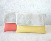 Summer Clutch foldover Vegan leather Coral Yellow Choose your colour Colorblock