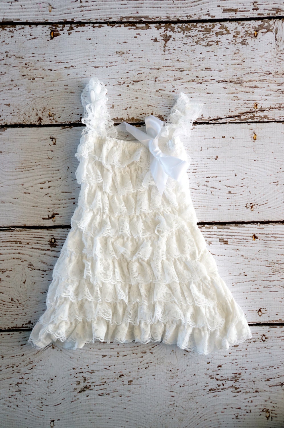 Lace Baby Dress - White Dress - Girls Dress - Flower Girl Dress - White Flower Girl Dress-   Ruffle Lace Dress- Christening Dress