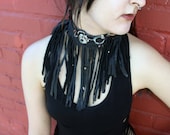 Leather Frayed Choker / Collar with Gear and Copper Wire Wrapping Instatllion