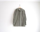 vintage 80s shirt / authentic netherland army shirt / olive green button down / dutch surplus field jacket / mens vintage military shirt