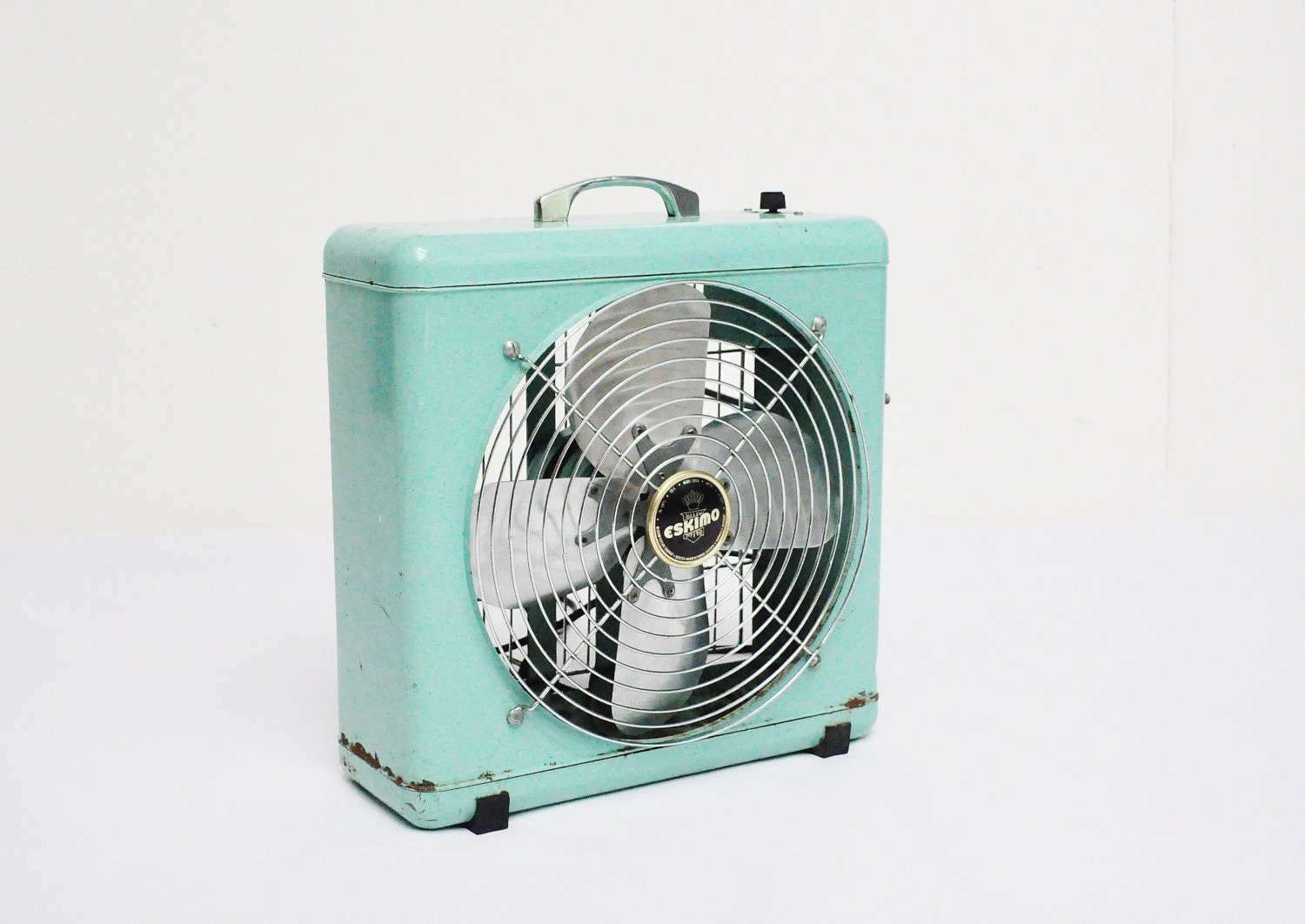Industrial Eskimo Floor Fan - Mid-Century Turquoise Fan