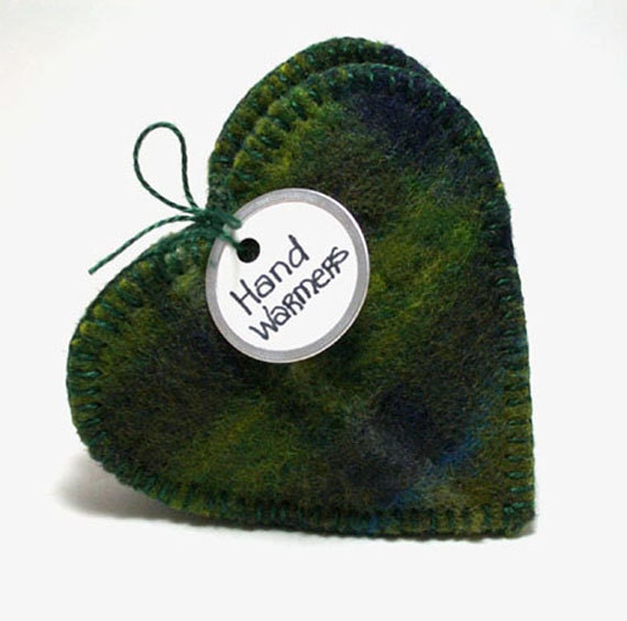 Hand Warmers BLUE GREEN PLAID Hearts Eco Guy Gift Masculine Gift
