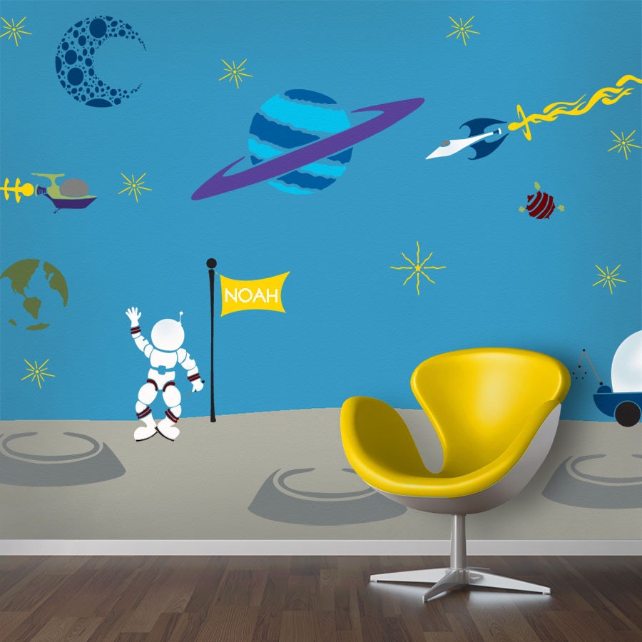 Space Wall Stencils for Kids Room Wall Mural, Robot Theme, Outer Space Theme- FREE SHIPPING (USA)
