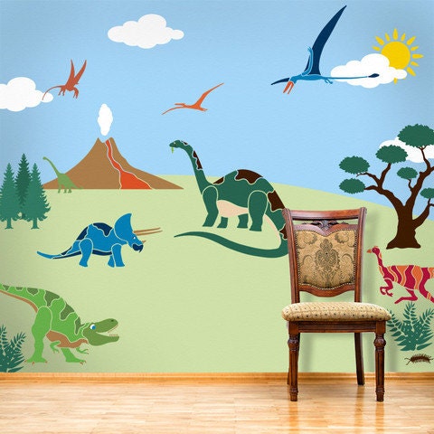 Dinosaur Wall Stencils for Boys Room, Dinosaur Wall Mural, 26 Wall Stencils