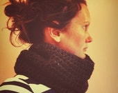 Charcoal chunk knit crochet cowl, snood.