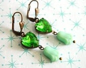 St Patricks Day Earrings Vintage Green Peridot Hearts Mint Deco Tulips - Irish Love