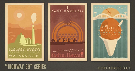 Highway-99 Series - 12x18 Retro Hawaii Prints
