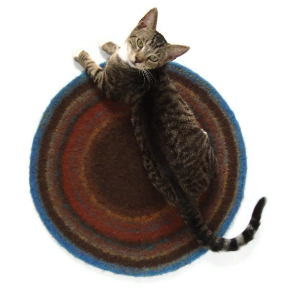 Felted Cat Mat Hand Knit Peruvian Highland Wool Pet Bed - Darbie