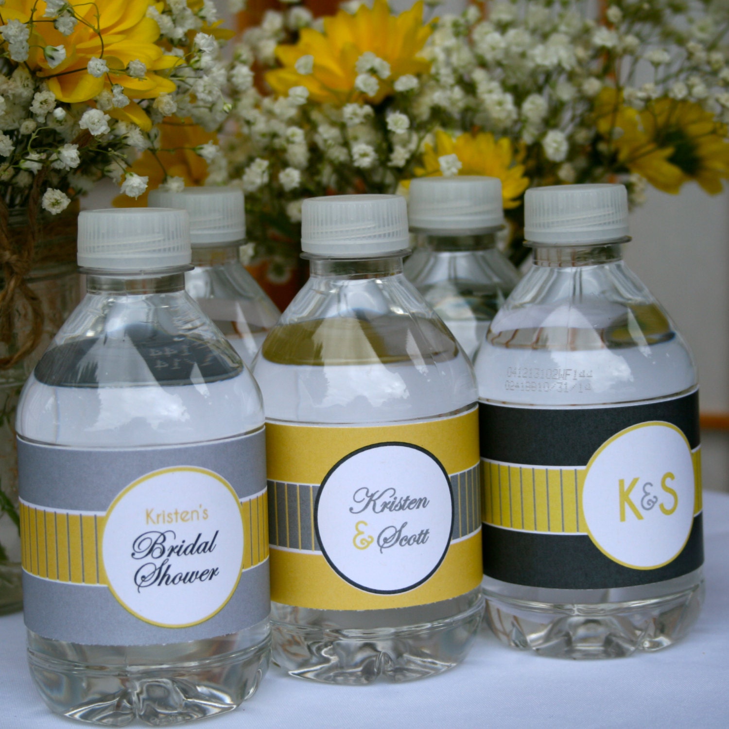 Bridal Shower Water Bottle Wrappers- Yellow and Grey- print your own Il_170x135