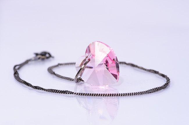 Pink Heart Necklace Pendant Swarovski Heart Summer Jewelry Everyday Necklace Romantic Jewelry For Her