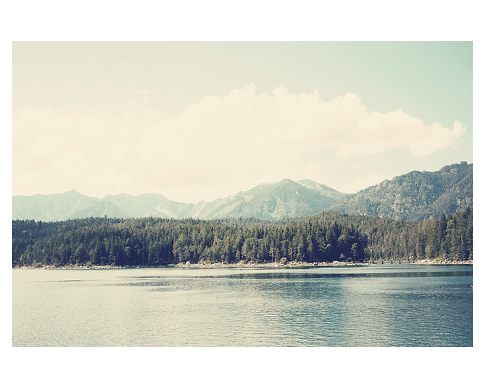 lake mountain landscape photo print - whimsical fine art nature photography, alps, trees, germany, blue, green, mint, summer - 10x8