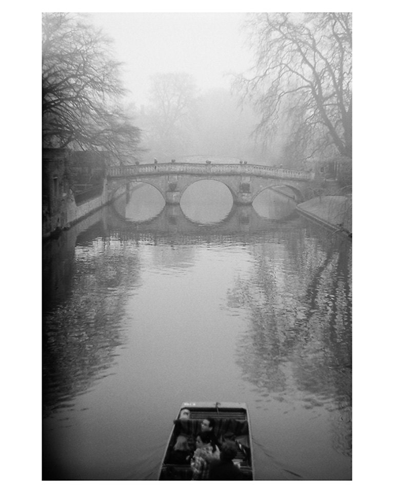 cambridge black and white film photo print - whimsical fine art landscape photography, bicycle, river -  10x8 (set of 3)