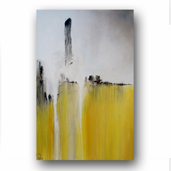 Canvas Abstract Painting Minimalist Art Shabby Chic Style Large Original Painting Grey White &Yellow Painting Contemporary Art 36" by Day