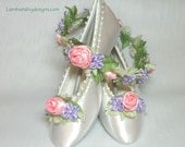 Princess Ballerina Shoes Roses Ribbon Work Flower Girl Wedding
