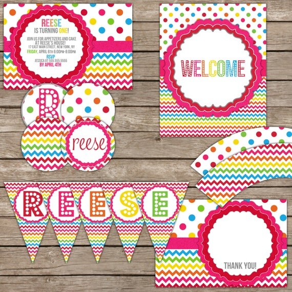 Bright Rainbow Party Collection (Printable Digital File) Il_570xn