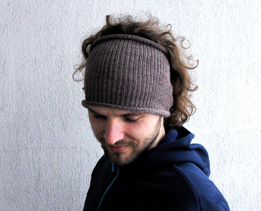 Knitted Mens Headband Guys knit hair wrap - Smoky brown Unisex Adults Dread band