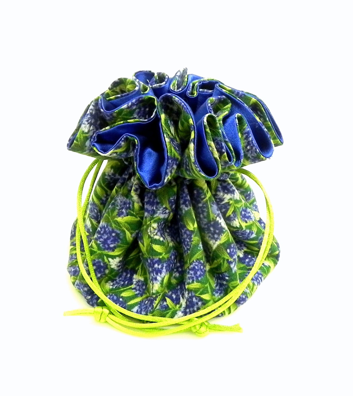 Drawstring Jewelry Pouch - Sapphire blue and green muscari floral travel bag