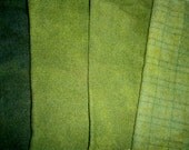 Hand Dyed Wool Fabric for Rug Hooking and Appliqué 4 Eighths Bundle GREENS