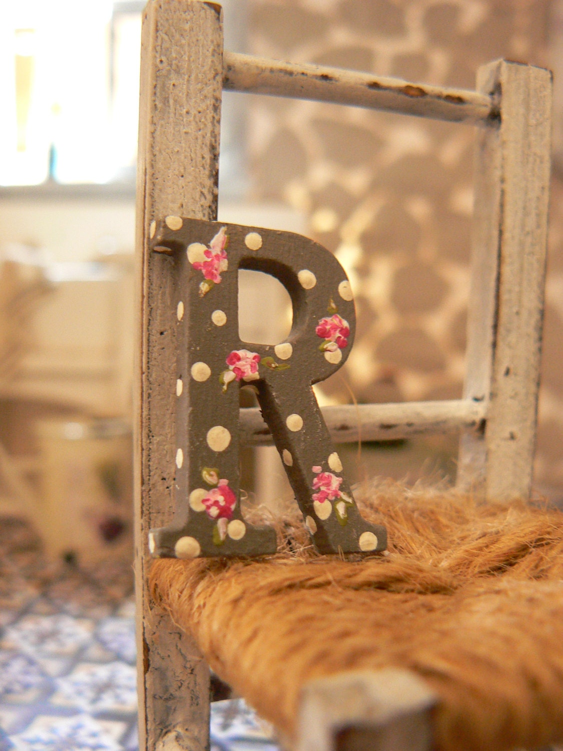Letter with flowers painted -Miniature Dollhouse