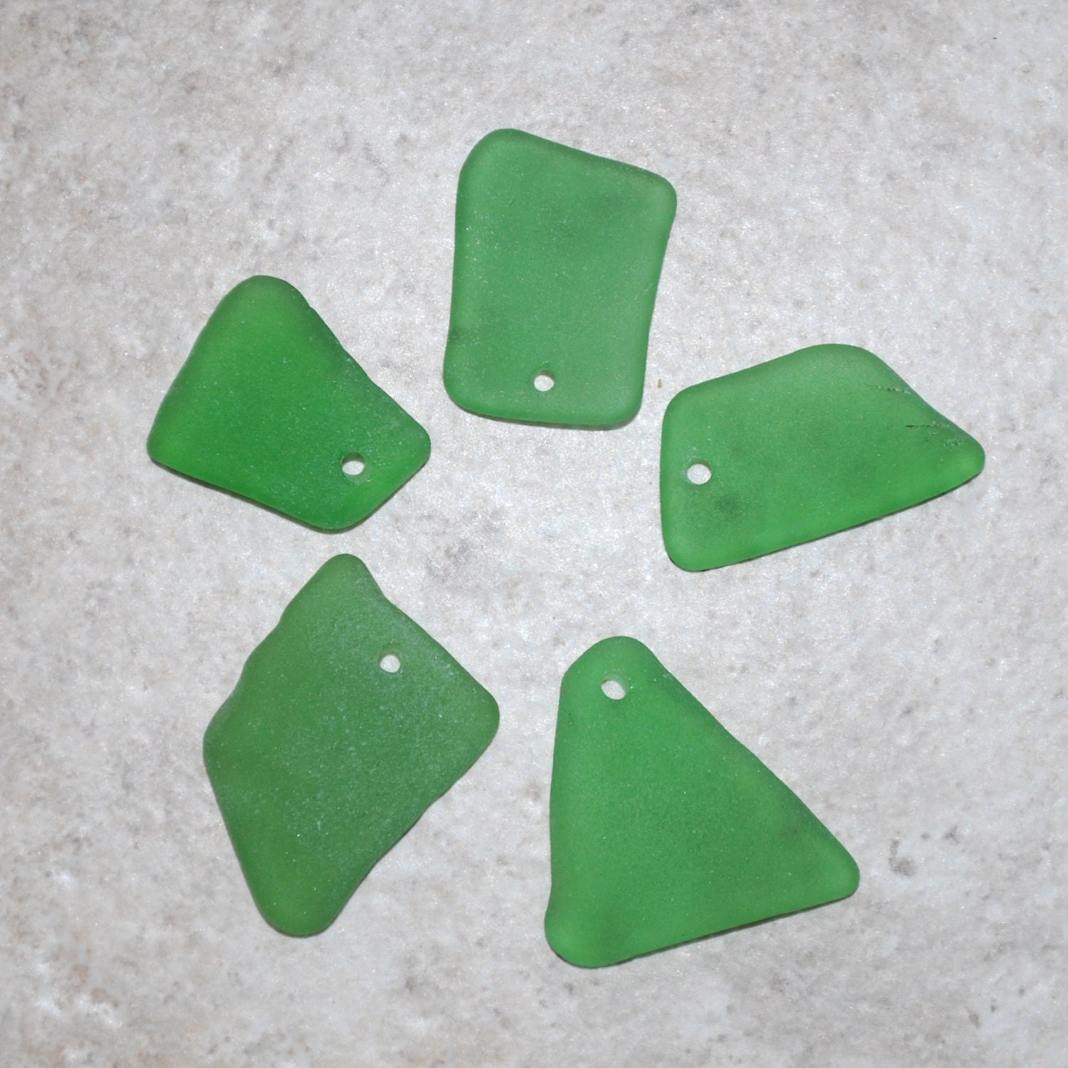 Five Pieces Of Green Seaglass Top Drilled