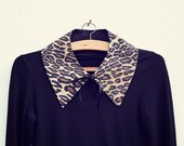 Detachable black and leopard print pointy collar with black ribbon closure - Made to order