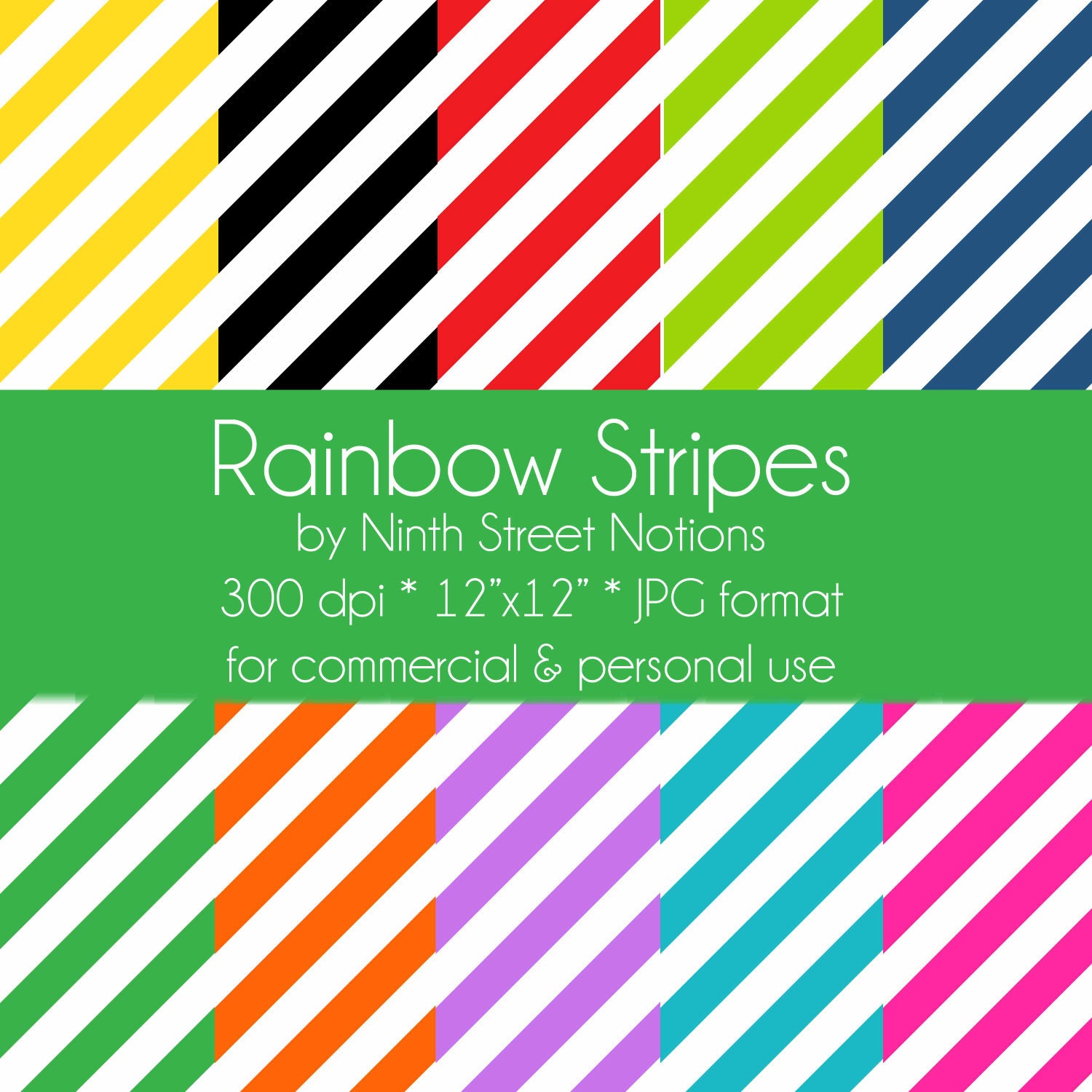 Rainbow Diagonal Stripes Patterned Digital Scrapbook Papers 12x12 - for invitations, blog design, photographers