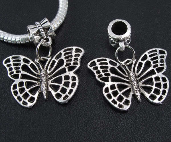 European Dangle Charm Large Butterfly Tibetan Silver