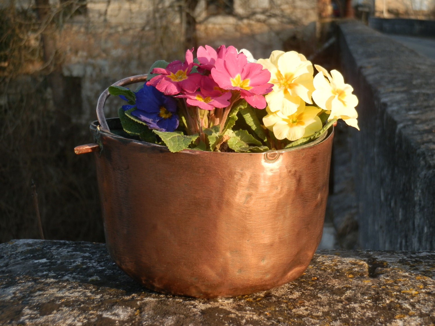Copper Cauldron. French Vintage Cauldron, Hanging Planter.  French Country French Provincial Decor - GoshnPoche