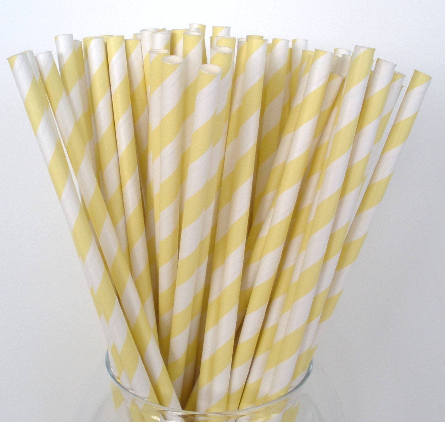 25 PASTEL  YELLOW Stripe Paper Straws DIY Flags Paper Drinking Straws Princess Cake Pop Sticks Party Paper Straws Elegant