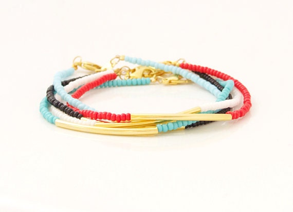 Set of 6 Gold Bar Seed Beads Bracelets - Tiny Gold Dash Friendship Bracelets - Minimalist Simple Everyday Jewelry
