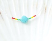 White Seed Beads Necklace With Turquoise - Geometric Necklace - Summer Beach Necklace