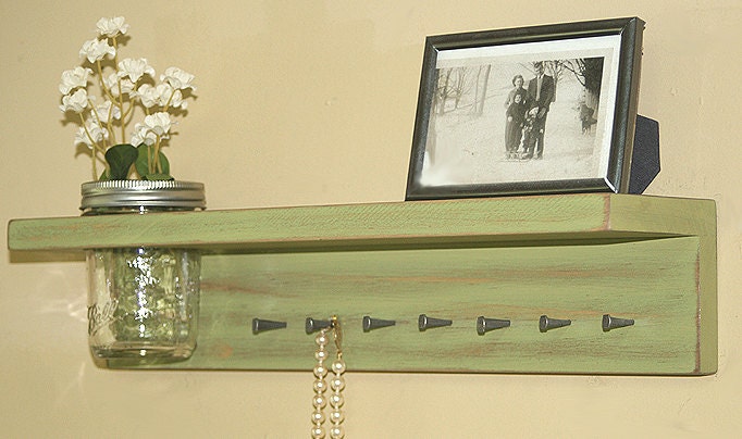Jewelry Holder Storage Organization Hanging Necklace Shelf Olive Green Mason Jar Frog Lid Necklace Organizer Jewelry Key Holder