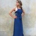 Retro 60s maxi halter sundress - 1960s blue polka dot summer dress - small