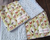Baby Burp Cloths, Set of Two Little Critters with Light Blue Minky Dot  - READY TO SHIP