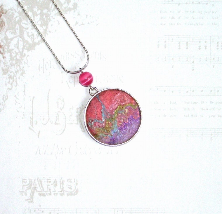 Felt Necklace Pendant Symphony pink purple mint green OOAK