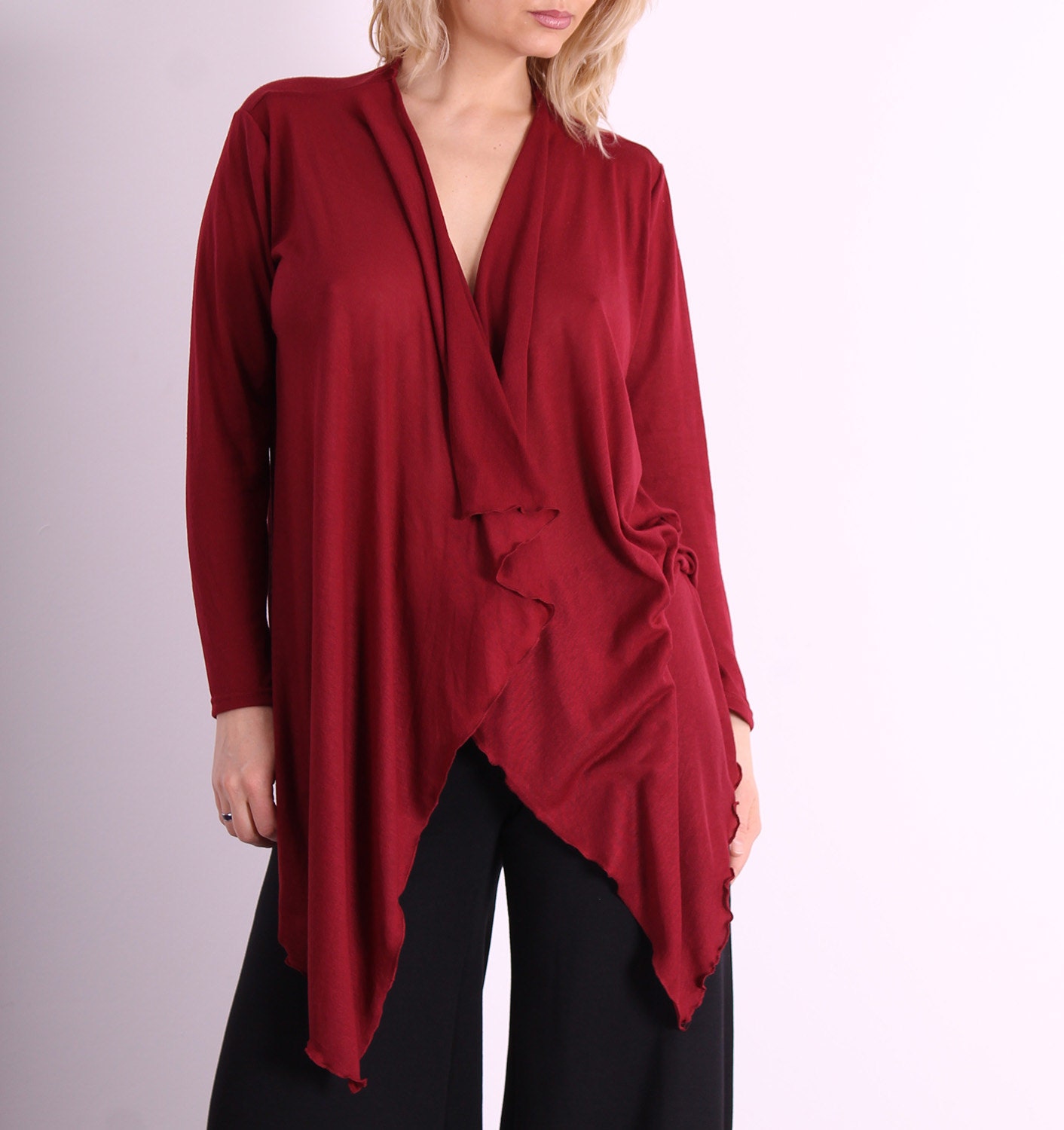 VITA red long wrap top vest with long sleeves