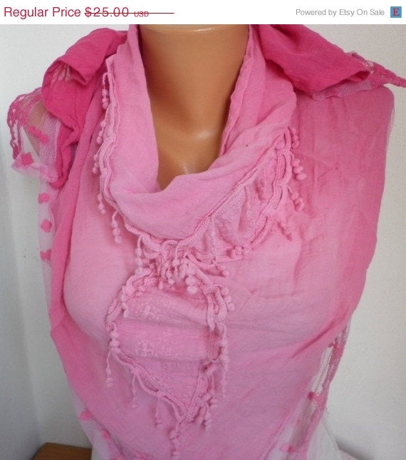 BIG SALE Pink  Shawl Scarf - Ombre Fashion  - Cowl Scarf Women Scarves Lace Scarf -  Pink Tones - fatwoman
