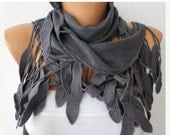 BIG SALE Women Pashmina  Scarf  - Cotton Scarf - - Cowl with Lace  Edge - Gray