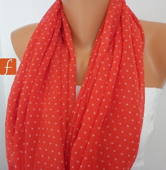 Red Polka Dot Infinity Scarf Shawl Circle Scarf Loop Scarf Gift - for her -- fatwoman