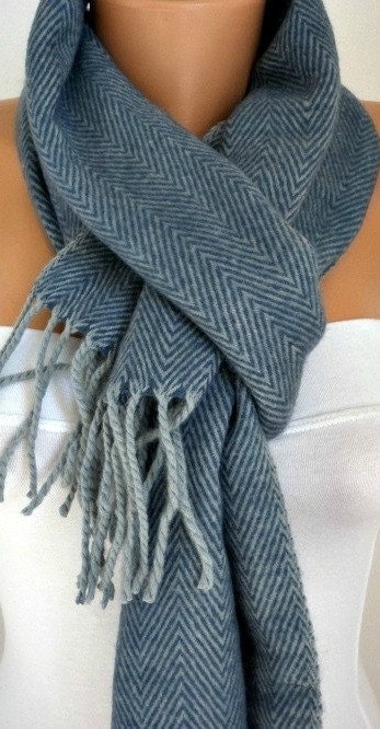 Father's Day Gifts - Men Scarf - Man Scarf - Wool Scarf - Unisex Scarf - Zigzag Cowl Scarf Shawl - Neck Warmer - Blue Gray - Gift